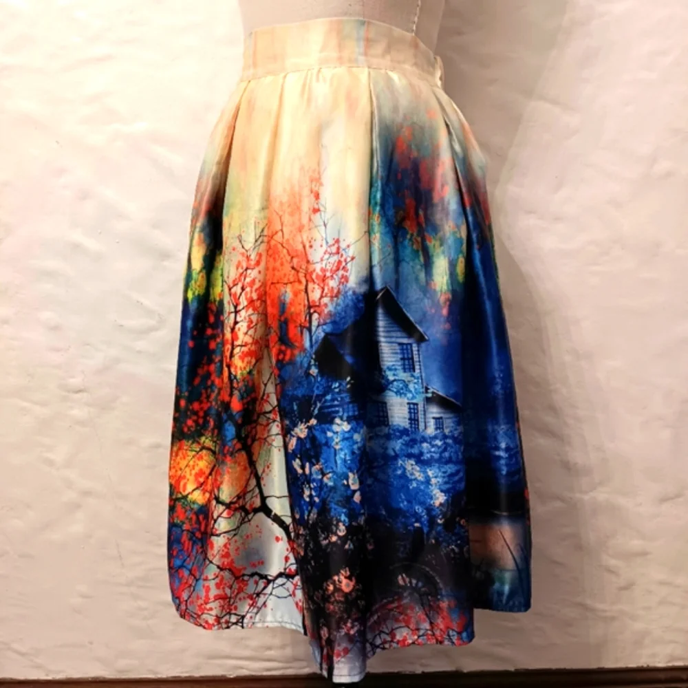 Choiee Moody whimsigoth, high waist,  pleated witch cottage midi skirt. Small